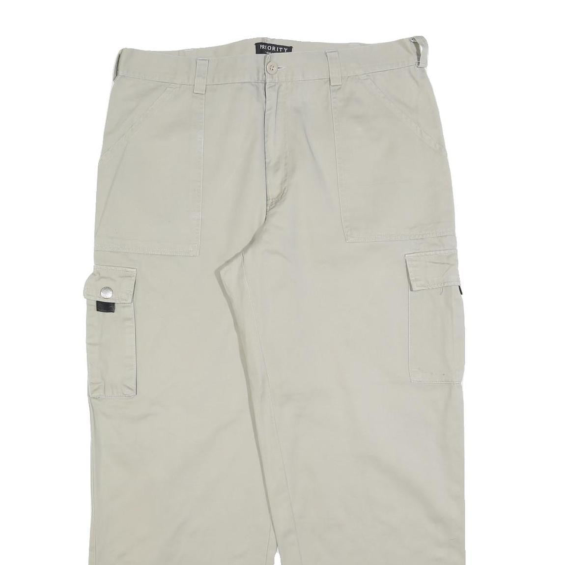 PRIORITY Mens Cotton Blend Beige Regular Cargo Trousers W36 L30 Work Utility