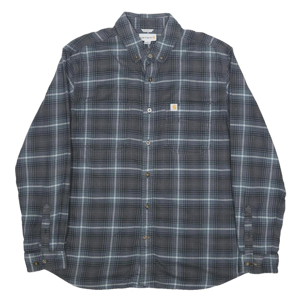 CARHARTT Mens Blue Grey Check Shirt L Button-Down Collar Long Sleeve Casual
