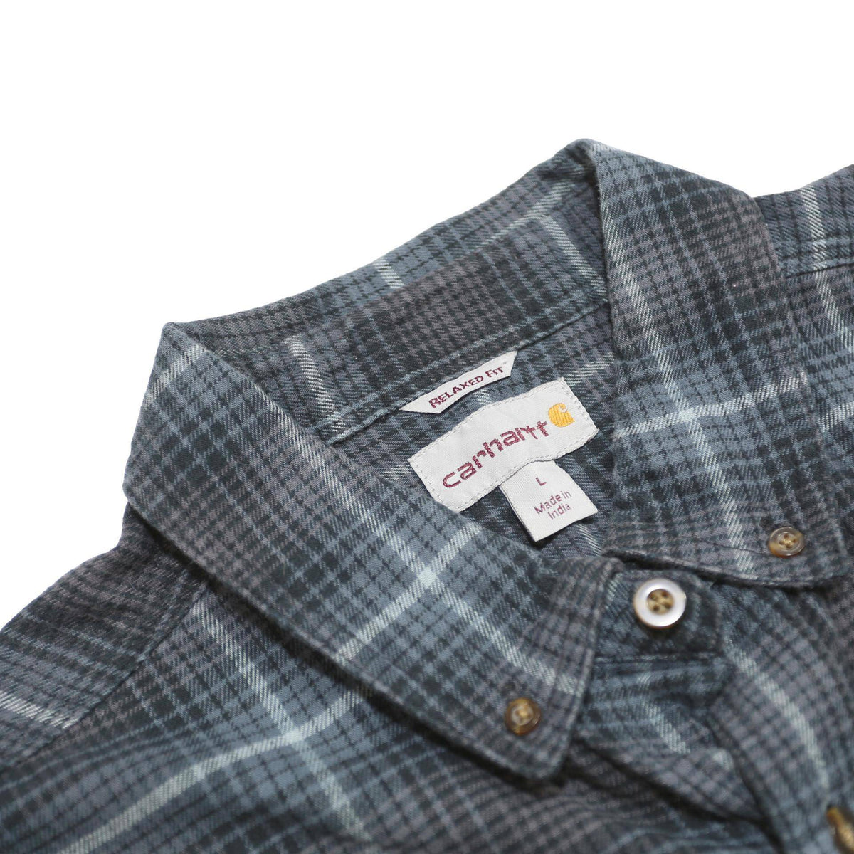 CARHARTT Mens Blue Grey Check Shirt L Button-Down Collar Long Sleeve Casual