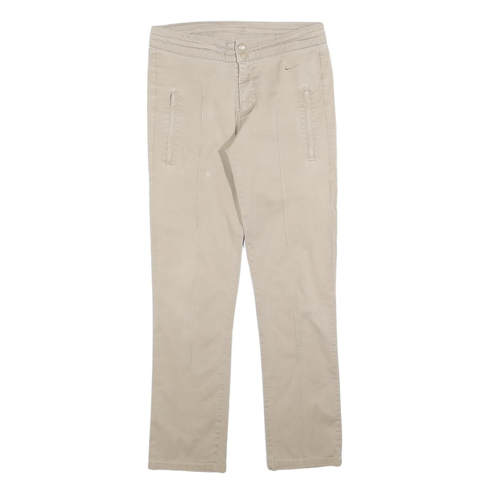 NIKE Womens Beige Slim Straight Woven Cotton Blend Trousers W28 L28 Zip Pocket