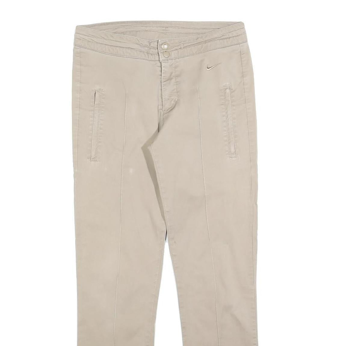NIKE Womens Beige Slim Straight Woven Cotton Blend Trousers W28 L28 Zip Pocket