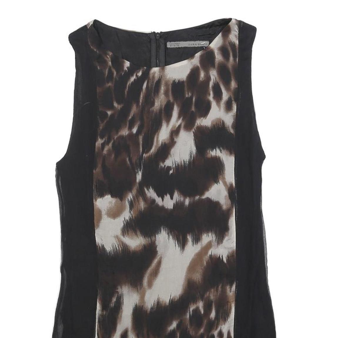 ZARA Womens Black & Brown Animal Print Sleeveless Shift Dress Size M Elegant