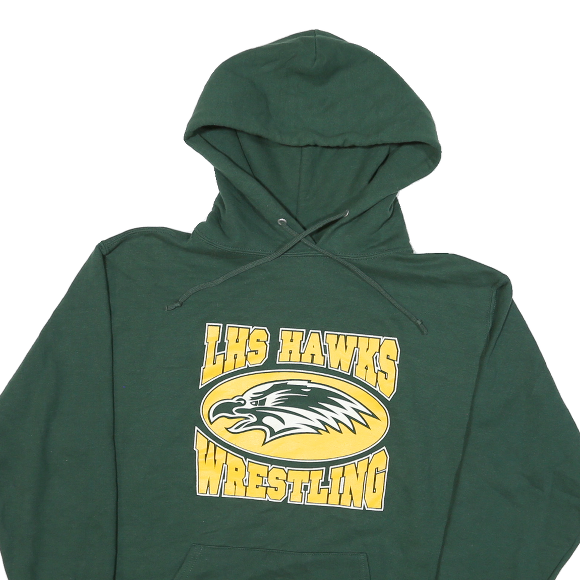 JERZEES Mens Green LHS Hawks Wrestling Pullover Hoodie M Cotton Blend