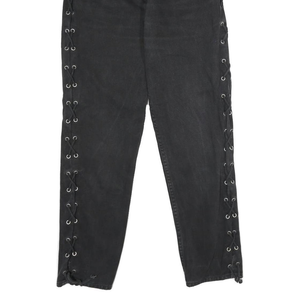 C&A Womens Classic Black Cotton Denim Jeans W28 L30 Side Lace Up Zip Closure