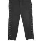 C&A Womens Classic Black Cotton Denim Jeans W28 L30 Side Lace Up Zip Closure