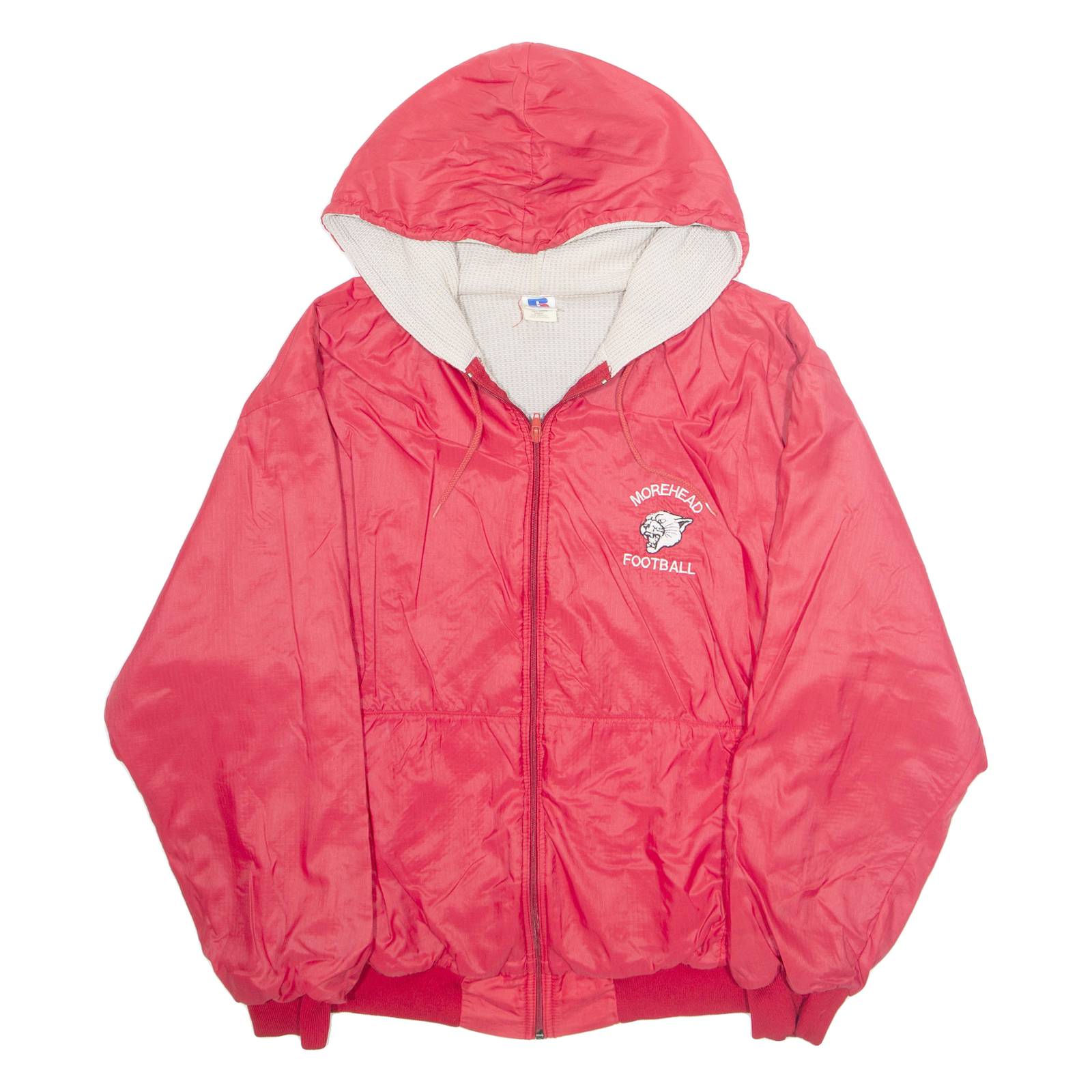 RUSSELL ATHLETIC Morehead Football Mens Rain Jacket Red Nylon USA Hooded L