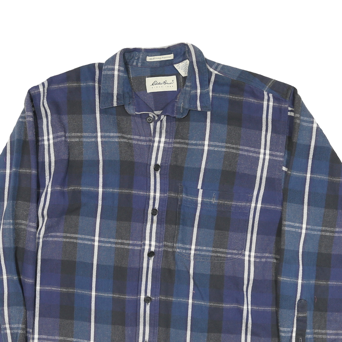 EDDIE BAUER Mens Blue & Grey Plaid Shirt L Casual Cotton Blend Flannel Button