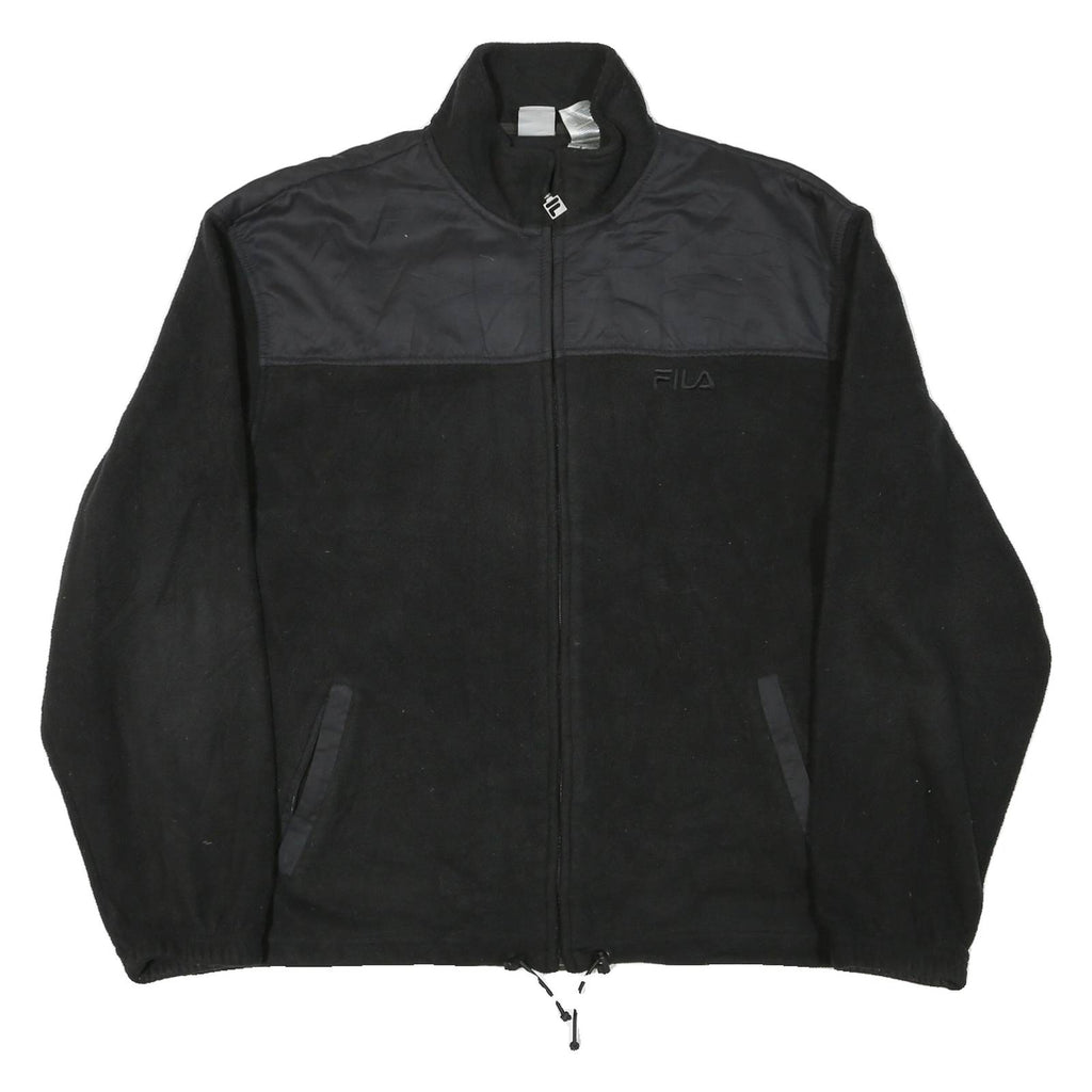 FILA Mens Black Outdoor Zip Jacket L Polyester Blend Microfibre Plain Relaxed