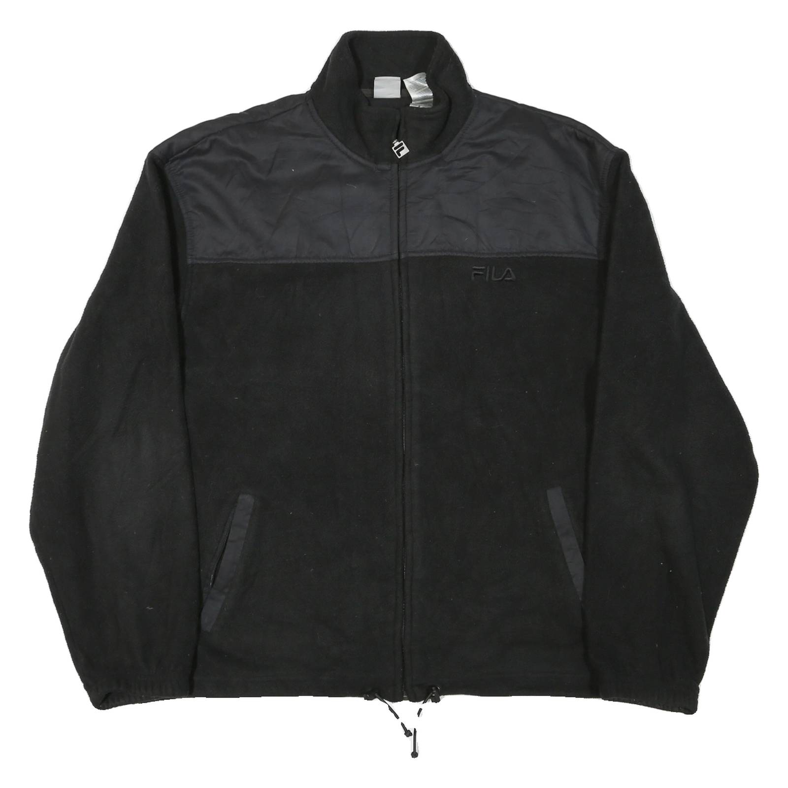 FILA Mens Black Outdoor Zip Jacket L Polyester Blend Microfibre Plain Relaxed