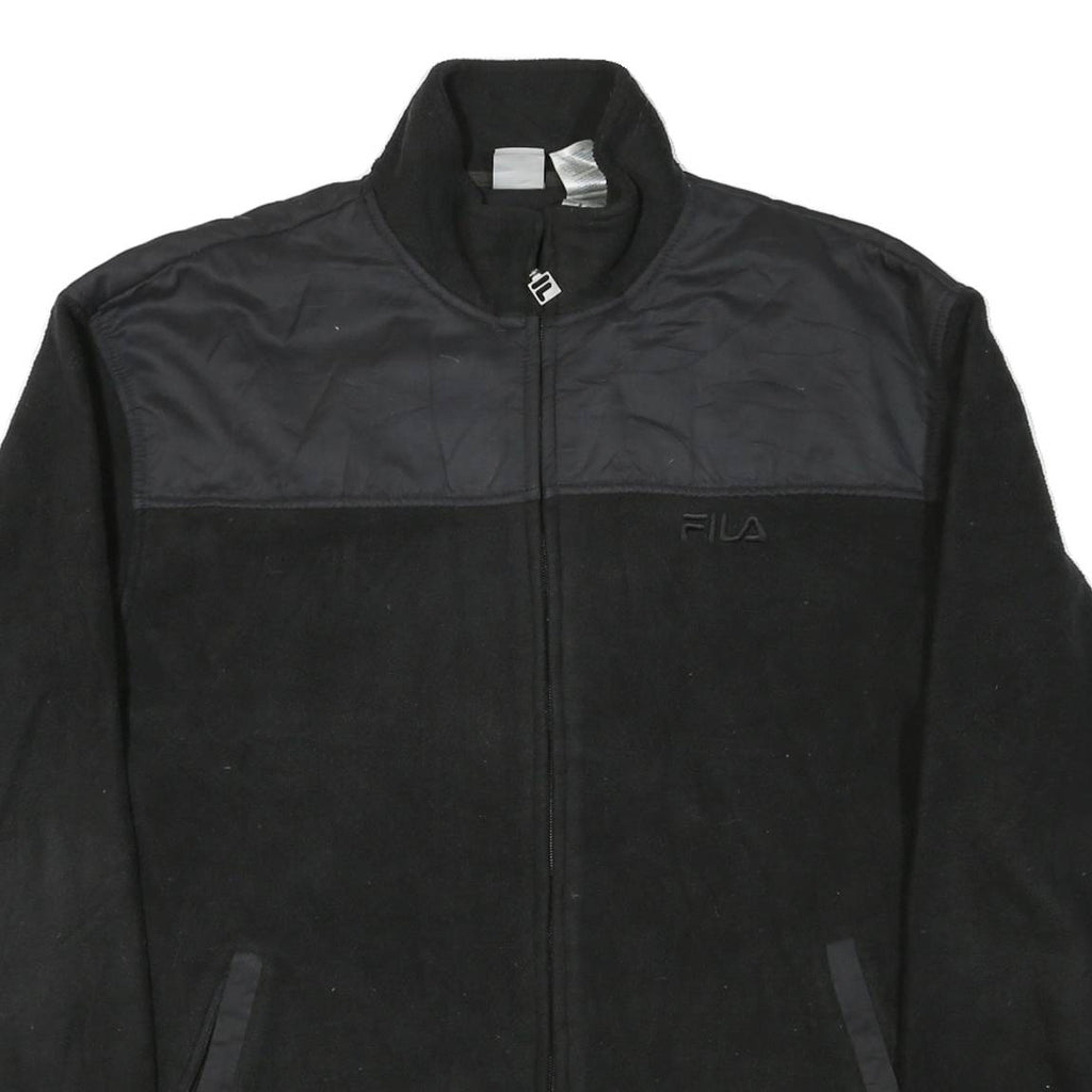 FILA Mens Black Outdoor Zip Jacket L Polyester Blend Microfibre Plain Relaxed