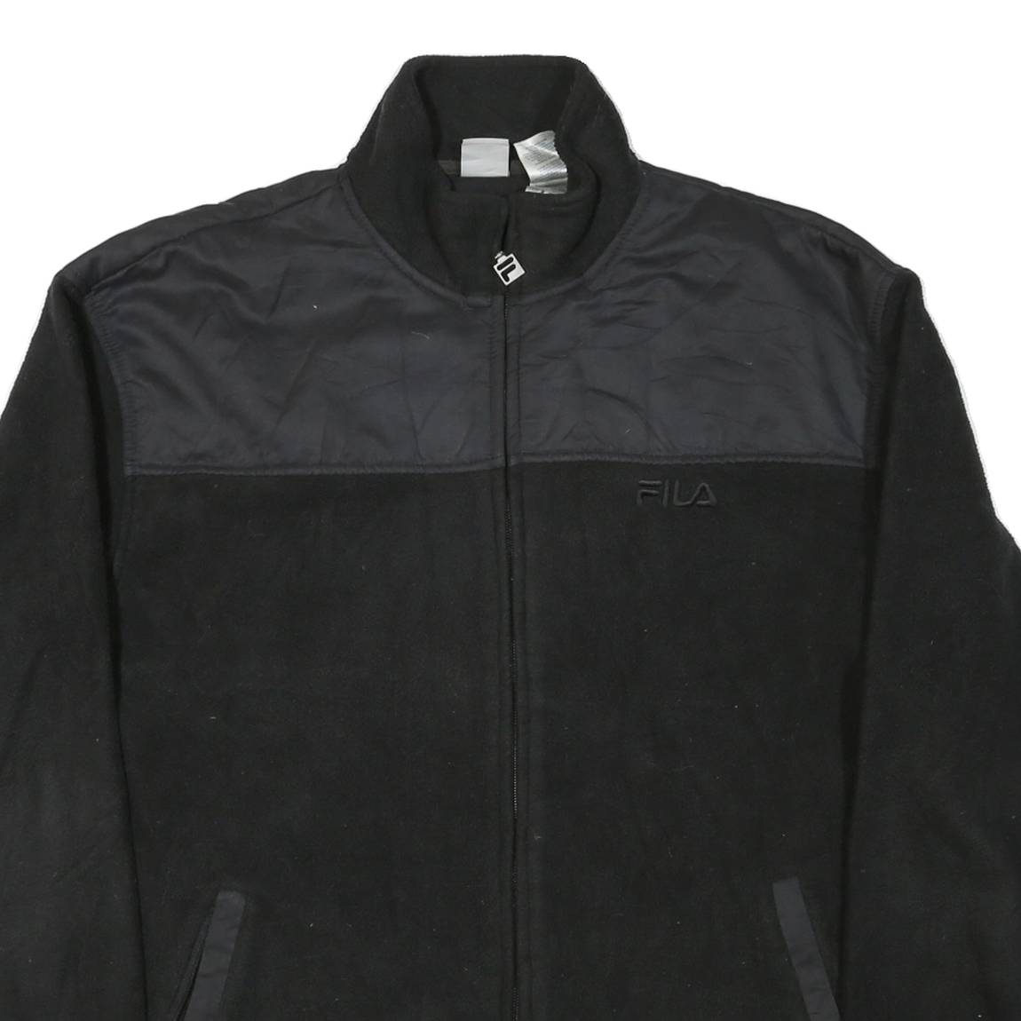FILA Mens Black Outdoor Zip Jacket L Polyester Blend Microfibre Plain Relaxed