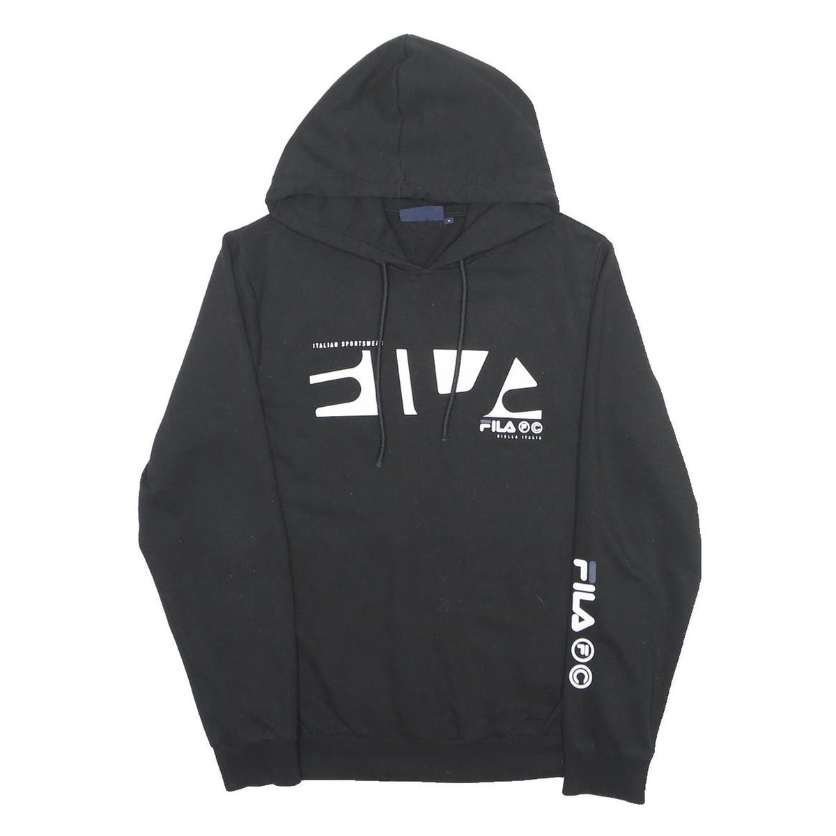 FILA Mens Black Pullover Hoodie S Printed Cotton Blend Casual