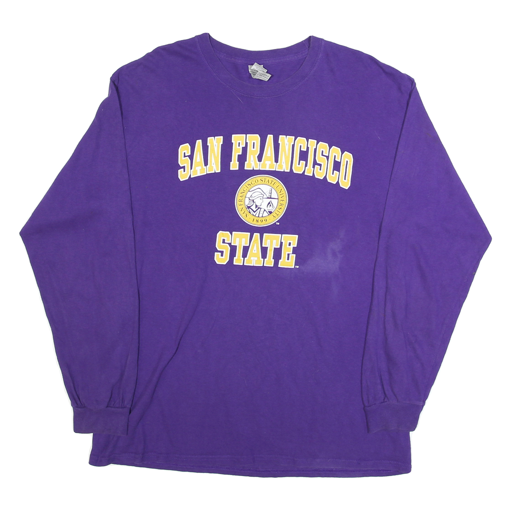 GILDAN Mens Purple San Francisco State Long Sleeve Crew Neck T-Shirt L Cotton