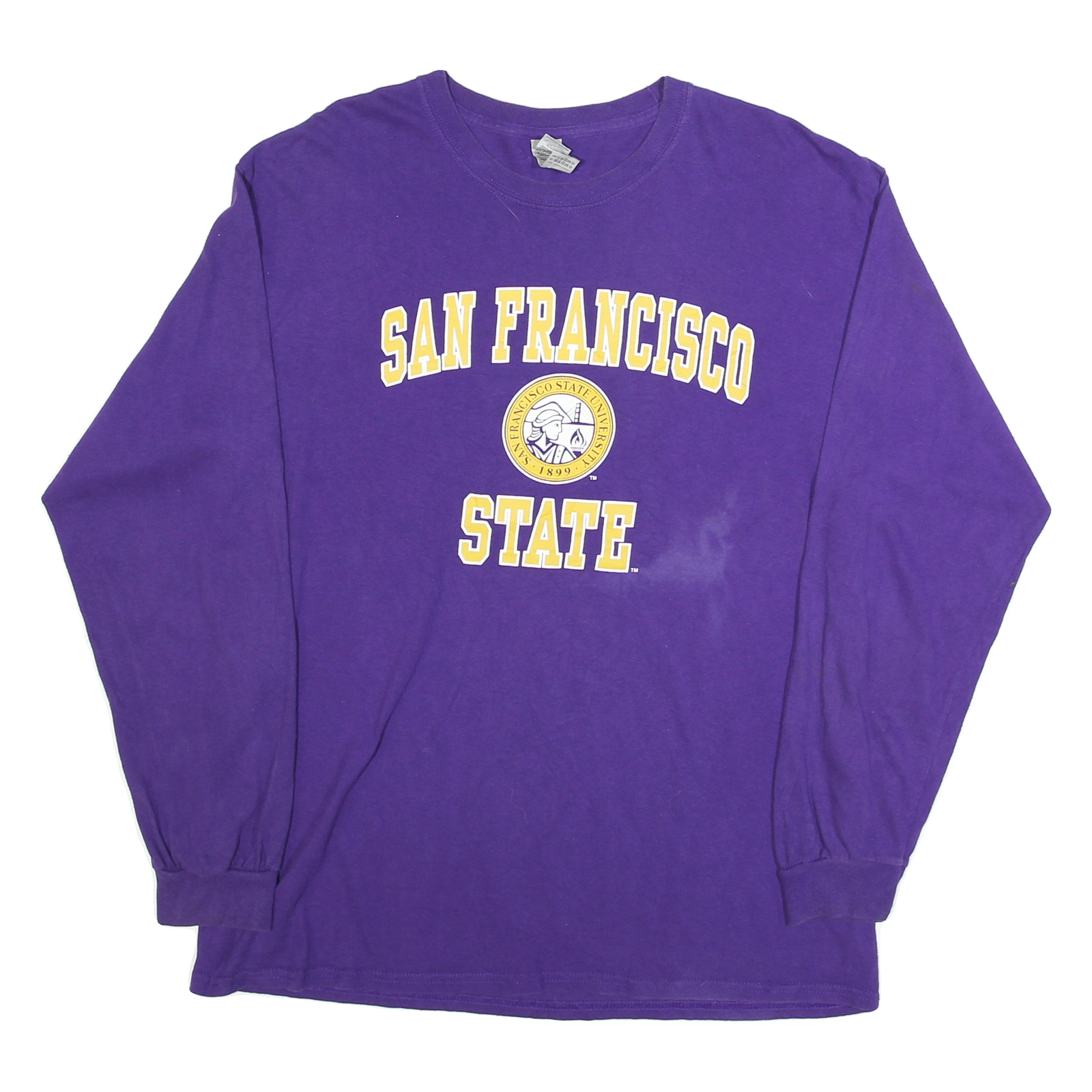 GILDAN Mens Purple San Francisco State Long Sleeve Crew Neck T-Shirt L Cotton