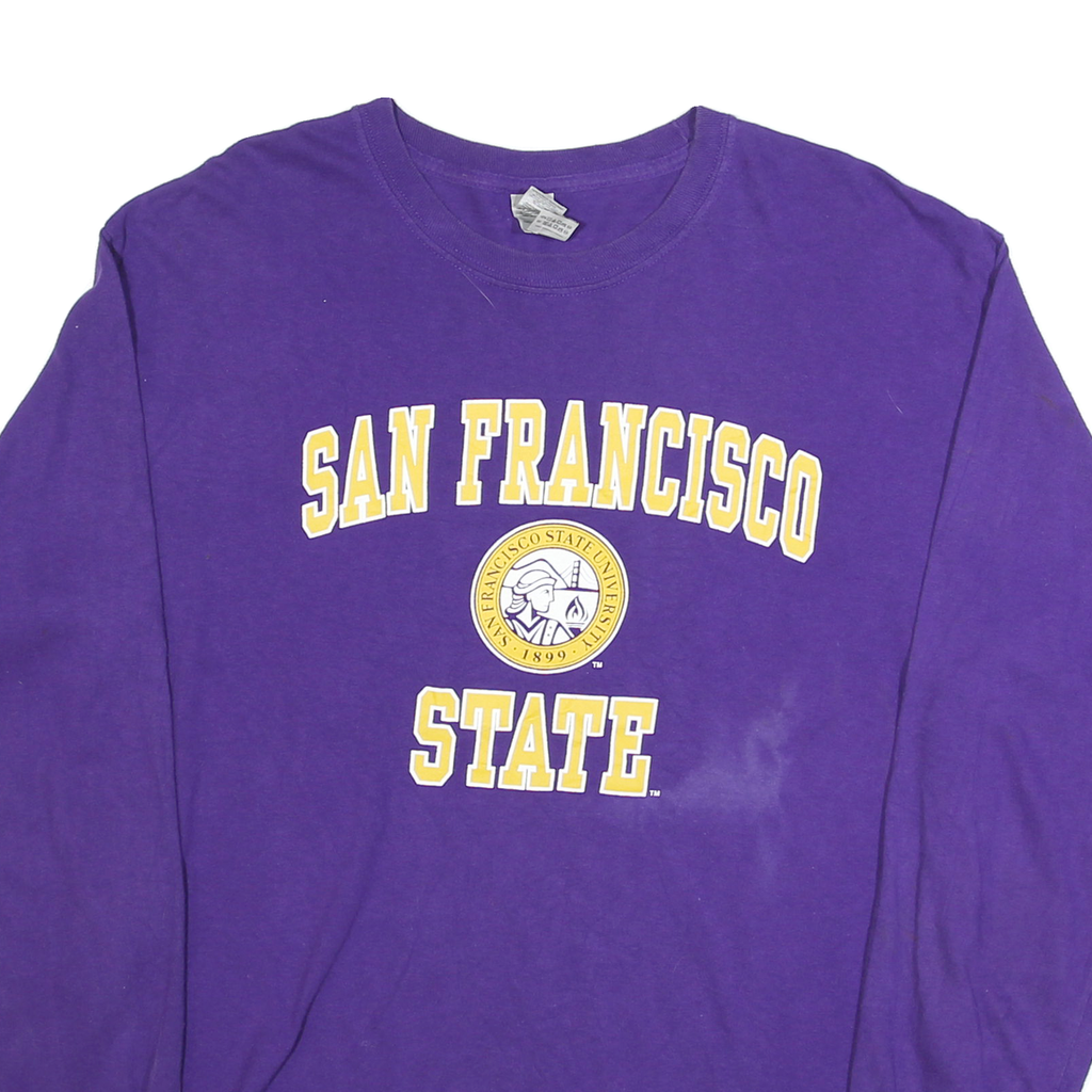 GILDAN Mens Purple San Francisco State Long Sleeve Crew Neck T-Shirt L Cotton