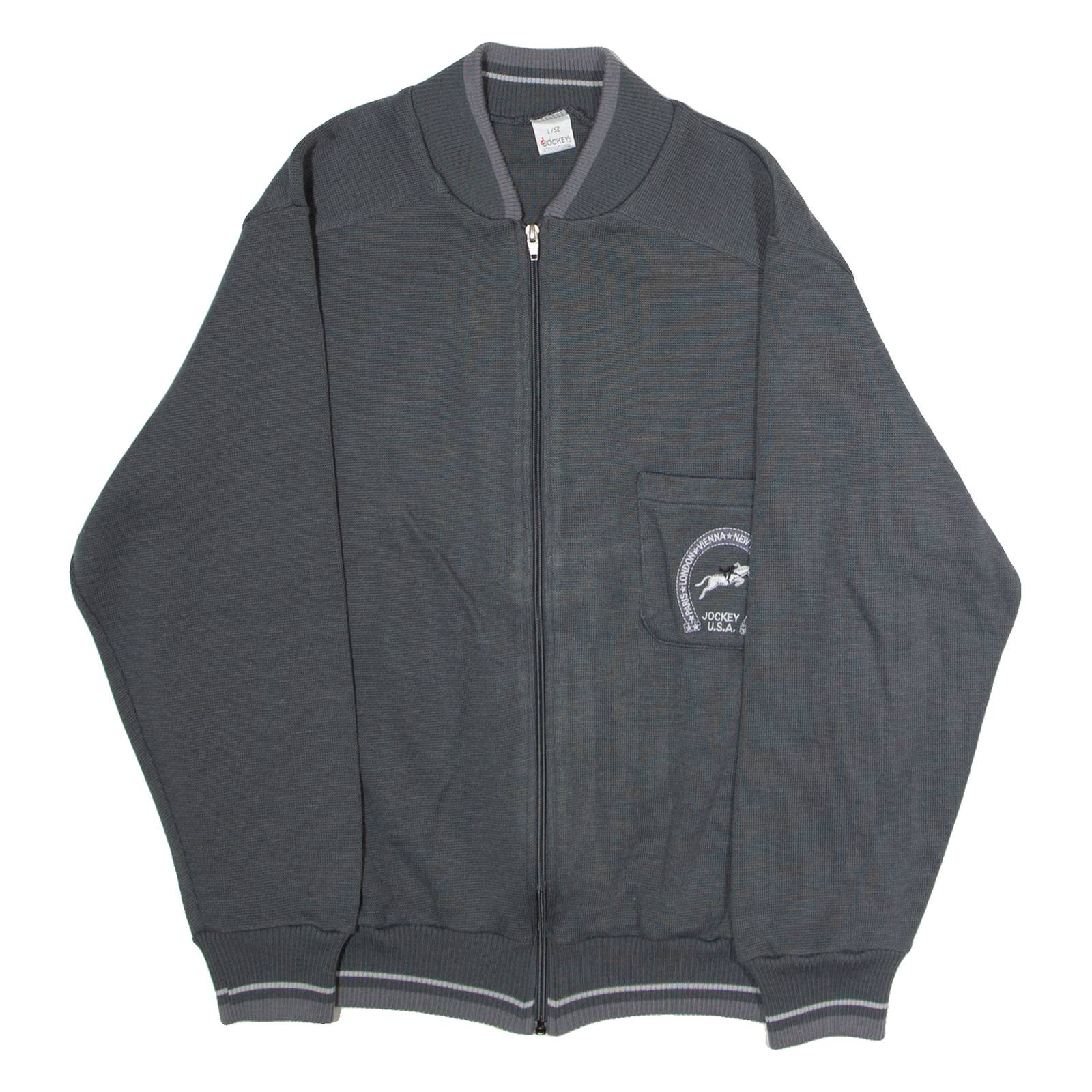 JOCKEY INTERNATIONAL Mens Bomber Jacket Grey Knit 90s L