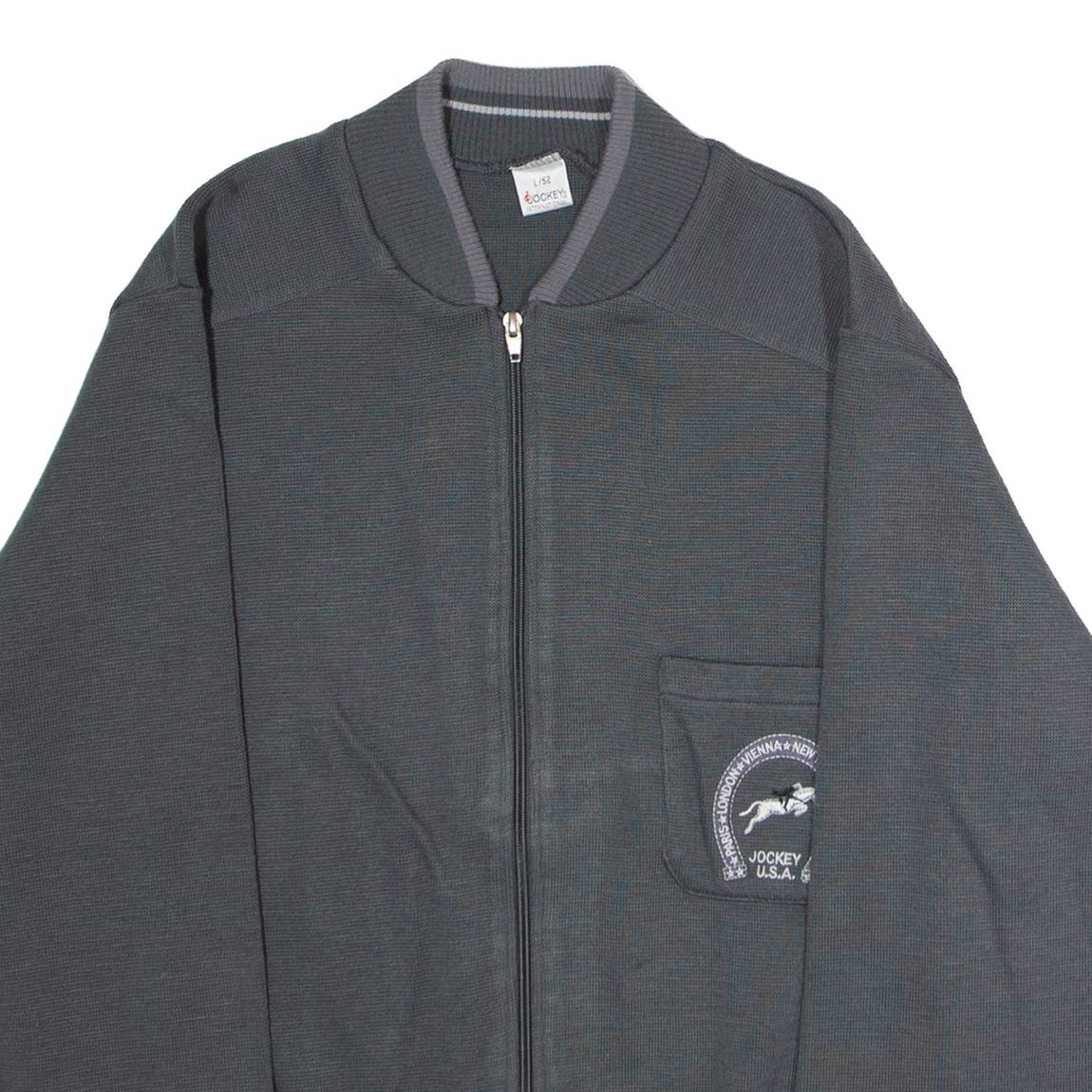 JOCKEY INTERNATIONAL Mens Bomber Jacket Grey Knit 90s L