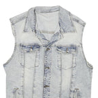 ZARA Mens Blue Denim Sleeveless Jacket L Cotton Blend Button Closure Casual