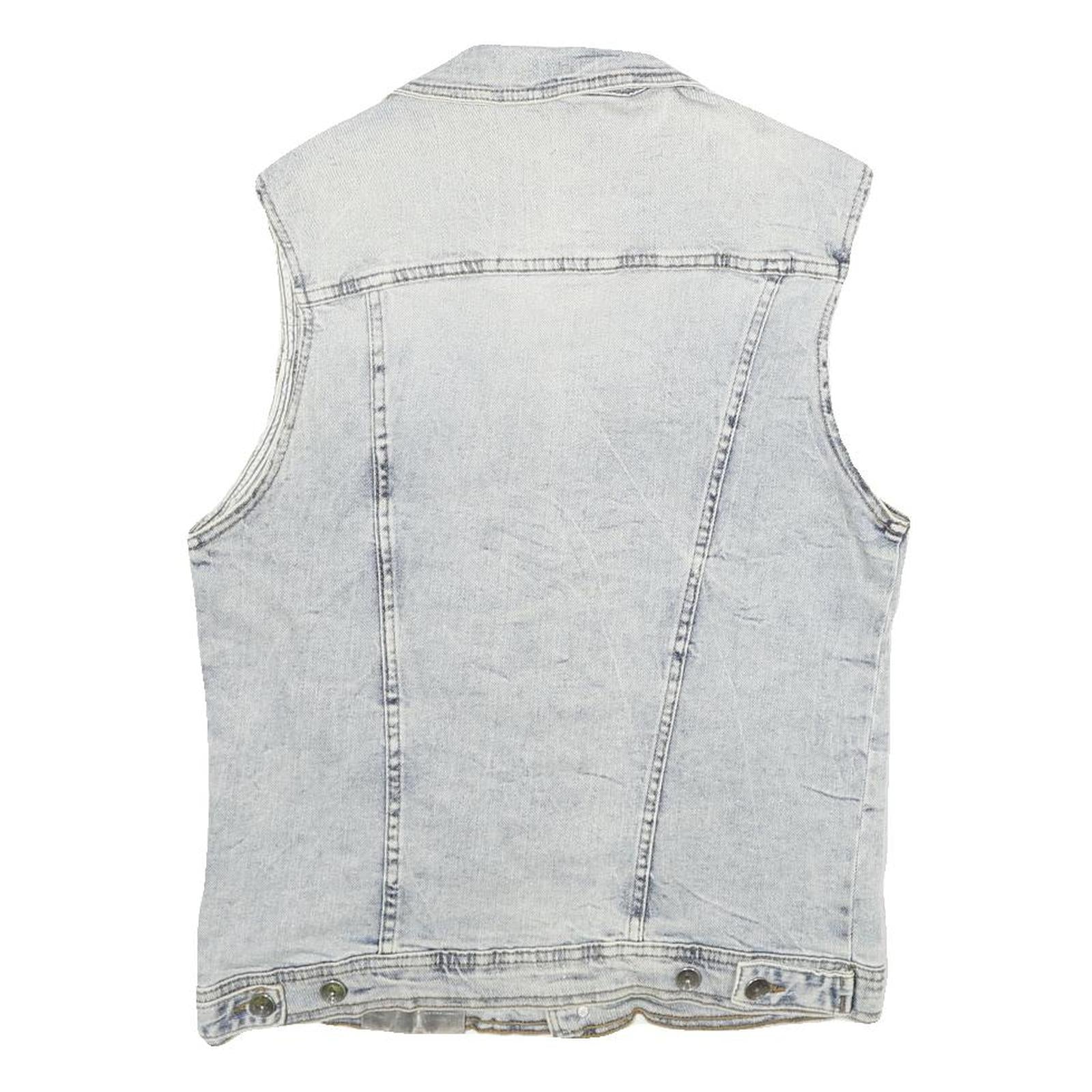 ZARA Mens Blue Denim Sleeveless Jacket L Cotton Blend Button Closure Casual
