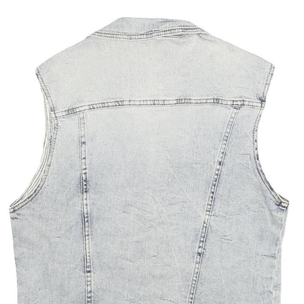 ZARA Mens Blue Denim Sleeveless Jacket L Cotton Blend Button Closure Casual