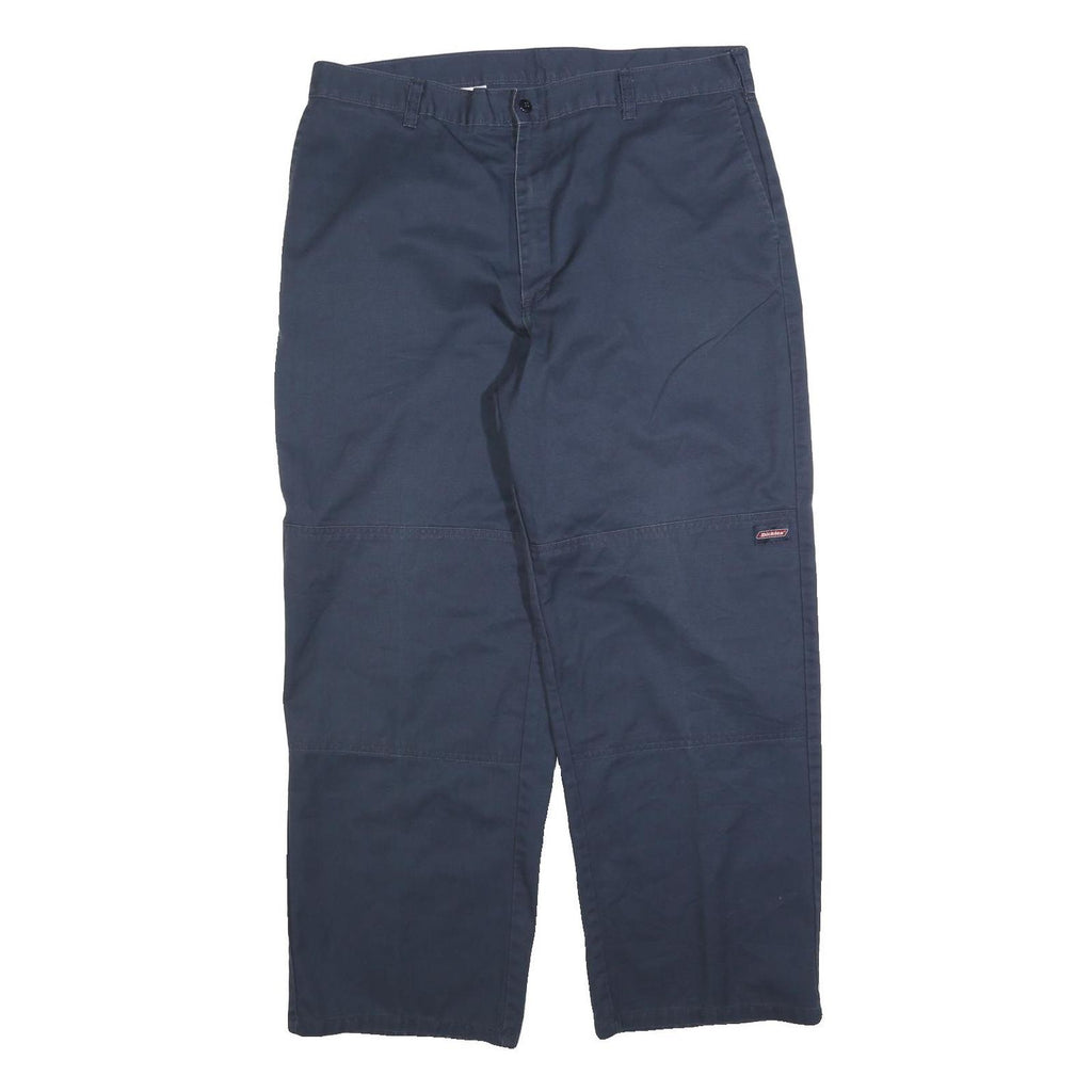 DICKIES Mens Navy Blue Regular Fit Straight Trousers W38 L30 Cotton Blend Zip