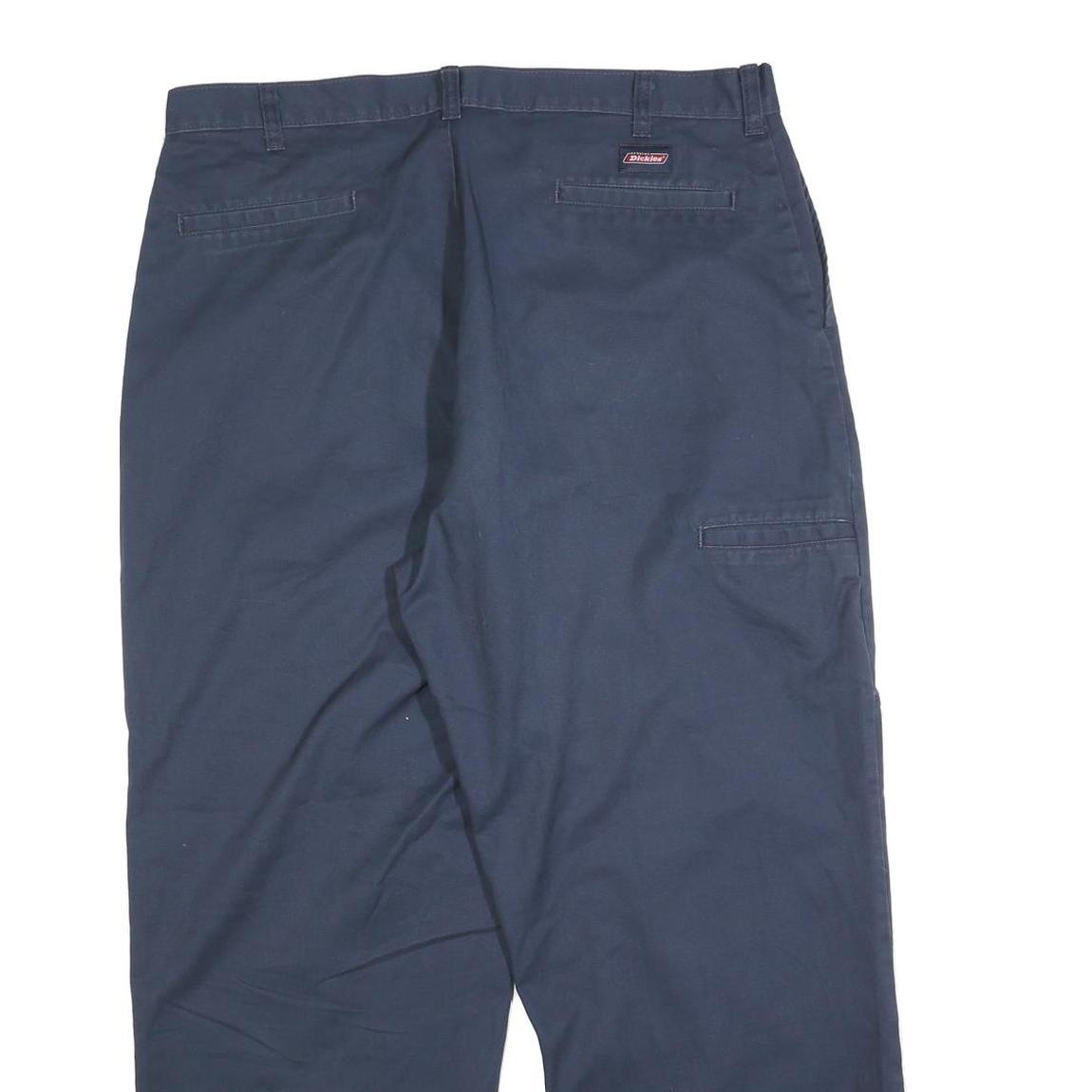 DICKIES Mens Navy Blue Regular Fit Straight Trousers W38 L30 Cotton Blend Zip