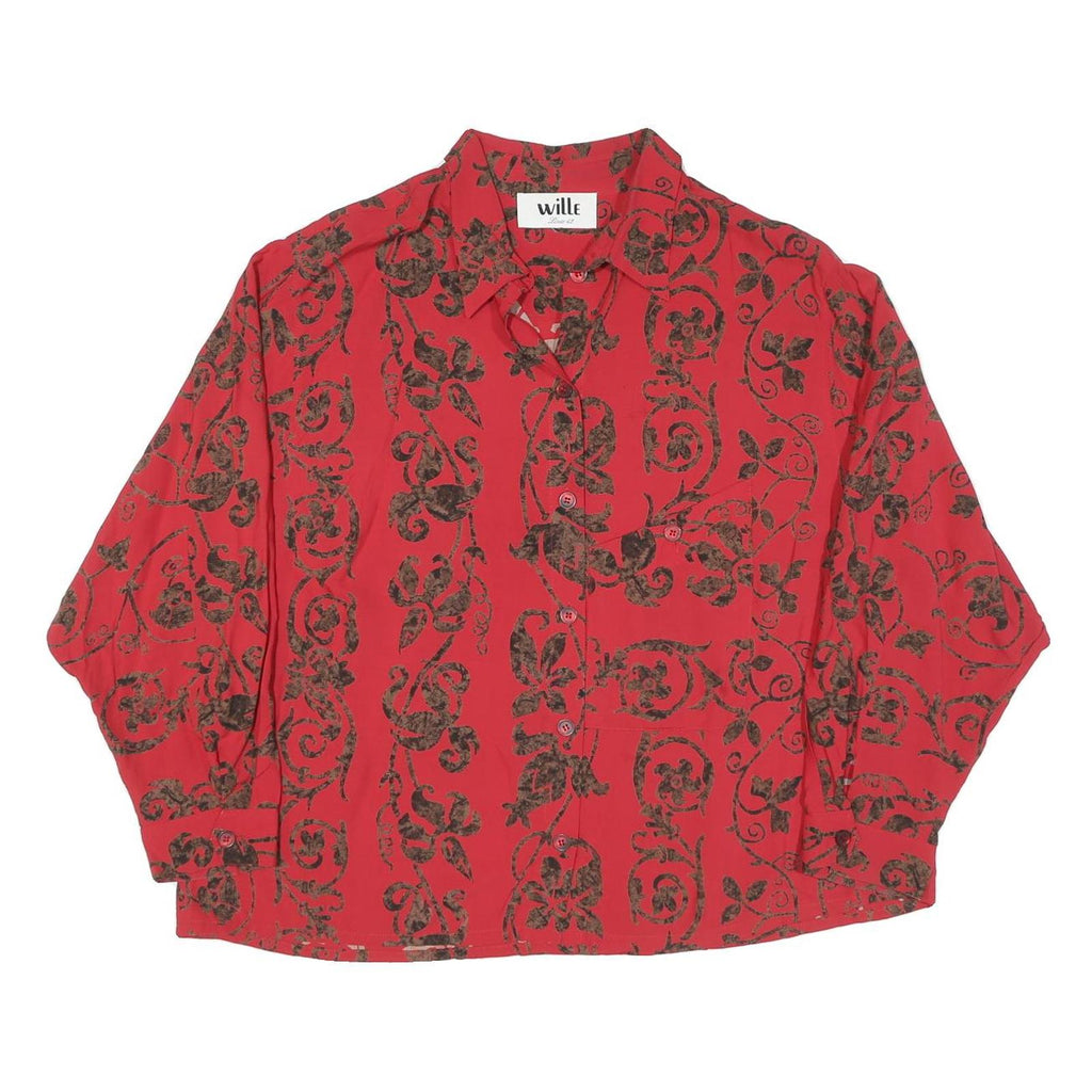 Womens Red Shirt XL Floral Vine Print Button Collar Relaxed Fit Vintage Style