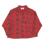 Womens Red Shirt XL Floral Vine Print Button Collar Relaxed Fit Vintage Style
