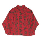 Womens Red Shirt XL Floral Vine Print Button Collar Relaxed Fit Vintage Style