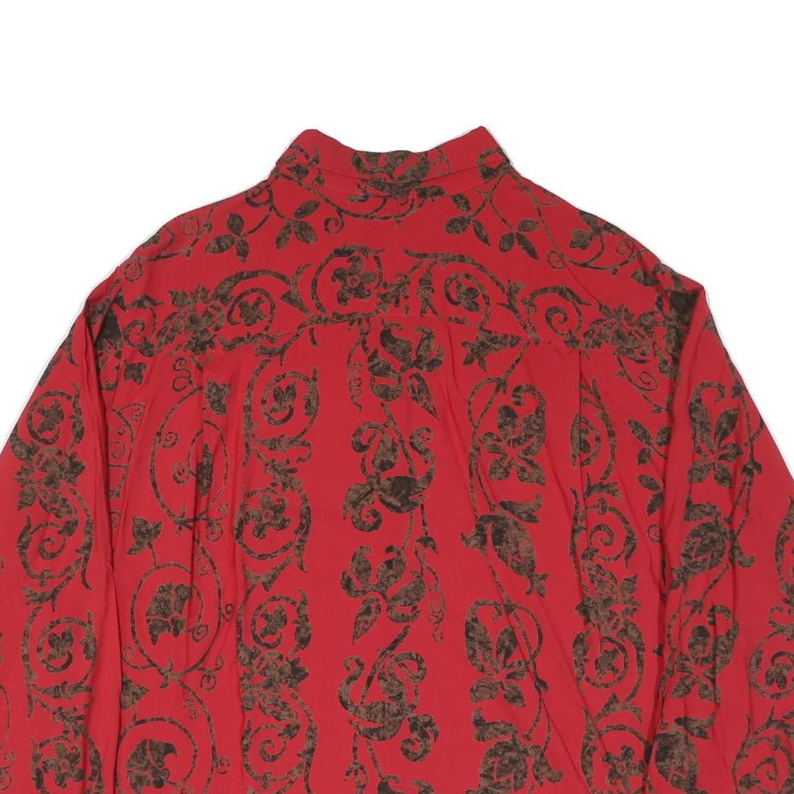 Womens Red Shirt XL Floral Vine Print Button Collar Relaxed Fit Vintage Style