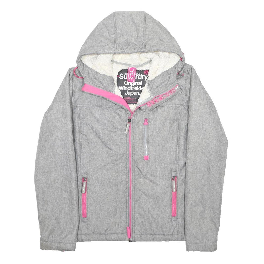 SUPERDRY Girls Grey & Pink Windtrekker XL Polyester Jacket Zip Hooded