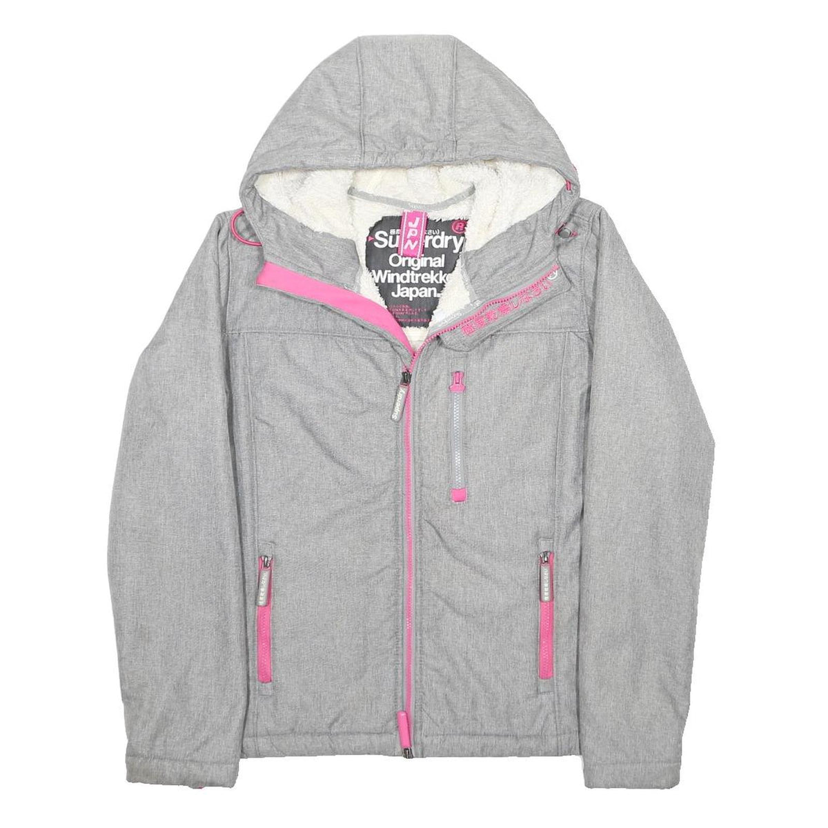 SUPERDRY Girls Grey & Pink Windtrekker XL Polyester Jacket Zip Hooded