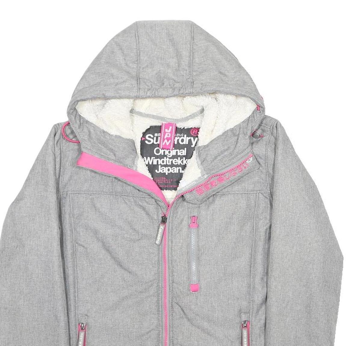 SUPERDRY Girls Grey & Pink Windtrekker XL Polyester Jacket Zip Hooded