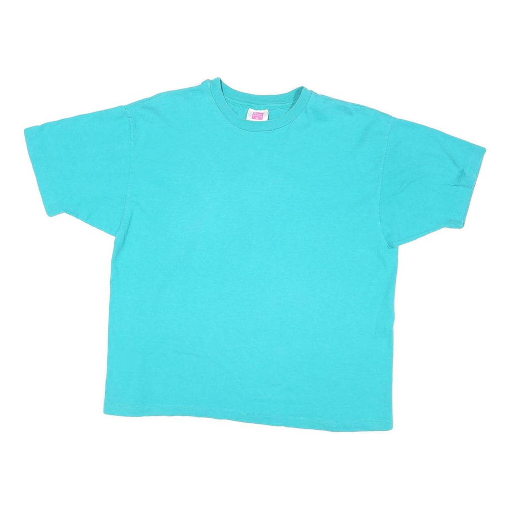 HANES Womens Blue T-Shirt L Short Sleeve Crew Neck Plain Casual Cotton Blend