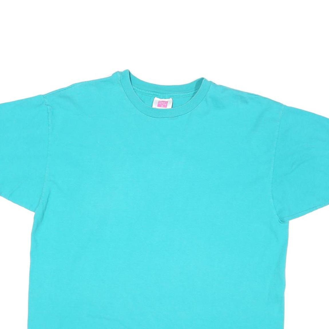 HANES Womens Blue T-Shirt L Short Sleeve Crew Neck Plain Casual Cotton Blend