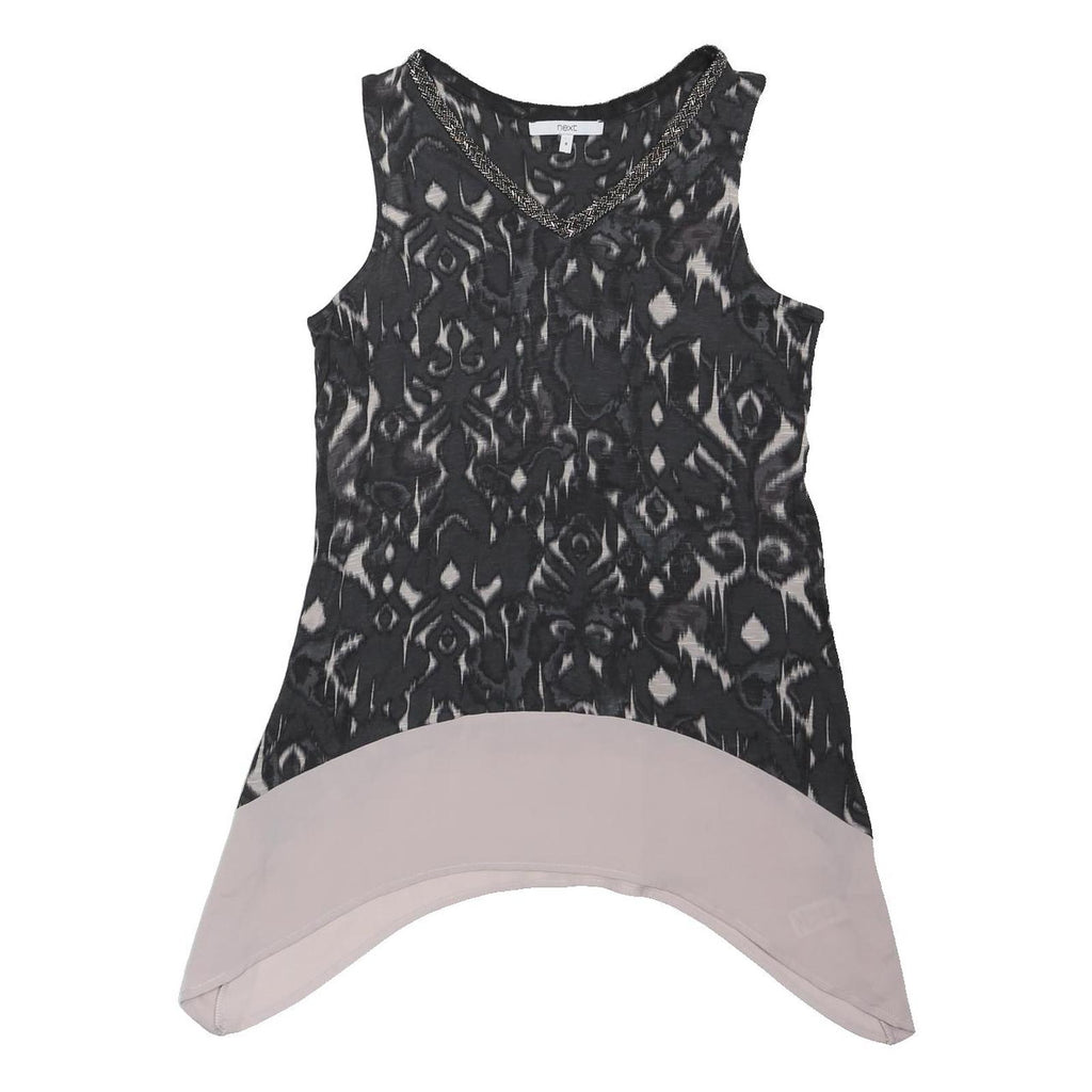 NEXT Womens Black & Cream Printed Sleeveless V-Neck Cotton Blend Top UK 8