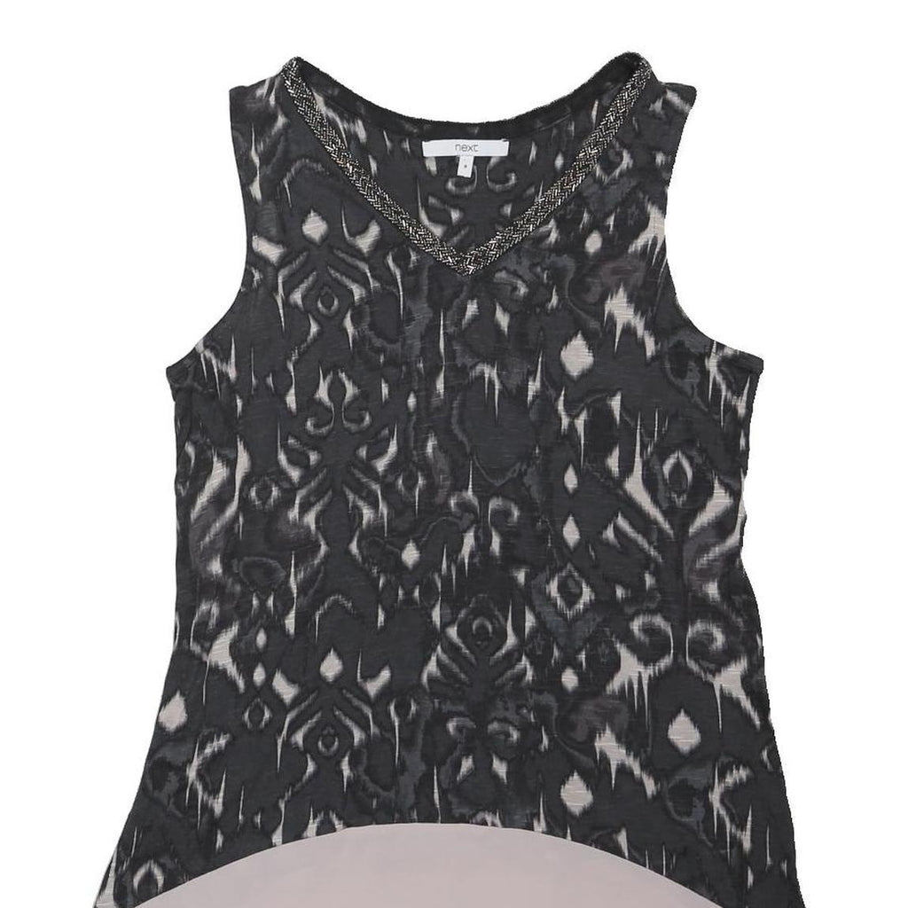 NEXT Womens Black & Cream Printed Sleeveless V-Neck Cotton Blend Top UK 8