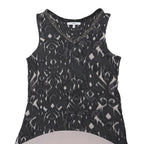 NEXT Womens Black & Cream Printed Sleeveless V-Neck Cotton Blend Top UK 8