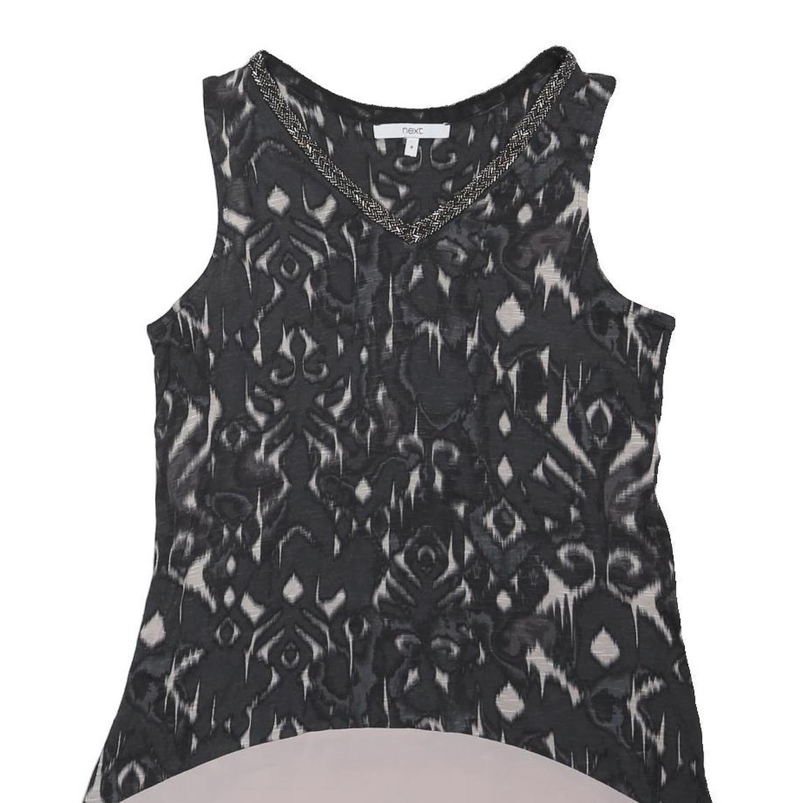 NEXT Womens Black & Cream Printed Sleeveless V-Neck Cotton Blend Top UK 8