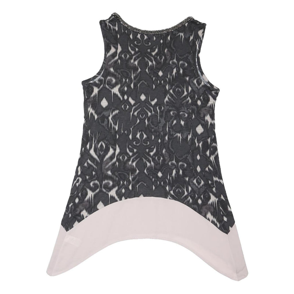 NEXT Womens Black & Cream Printed Sleeveless V-Neck Cotton Blend Top UK 8