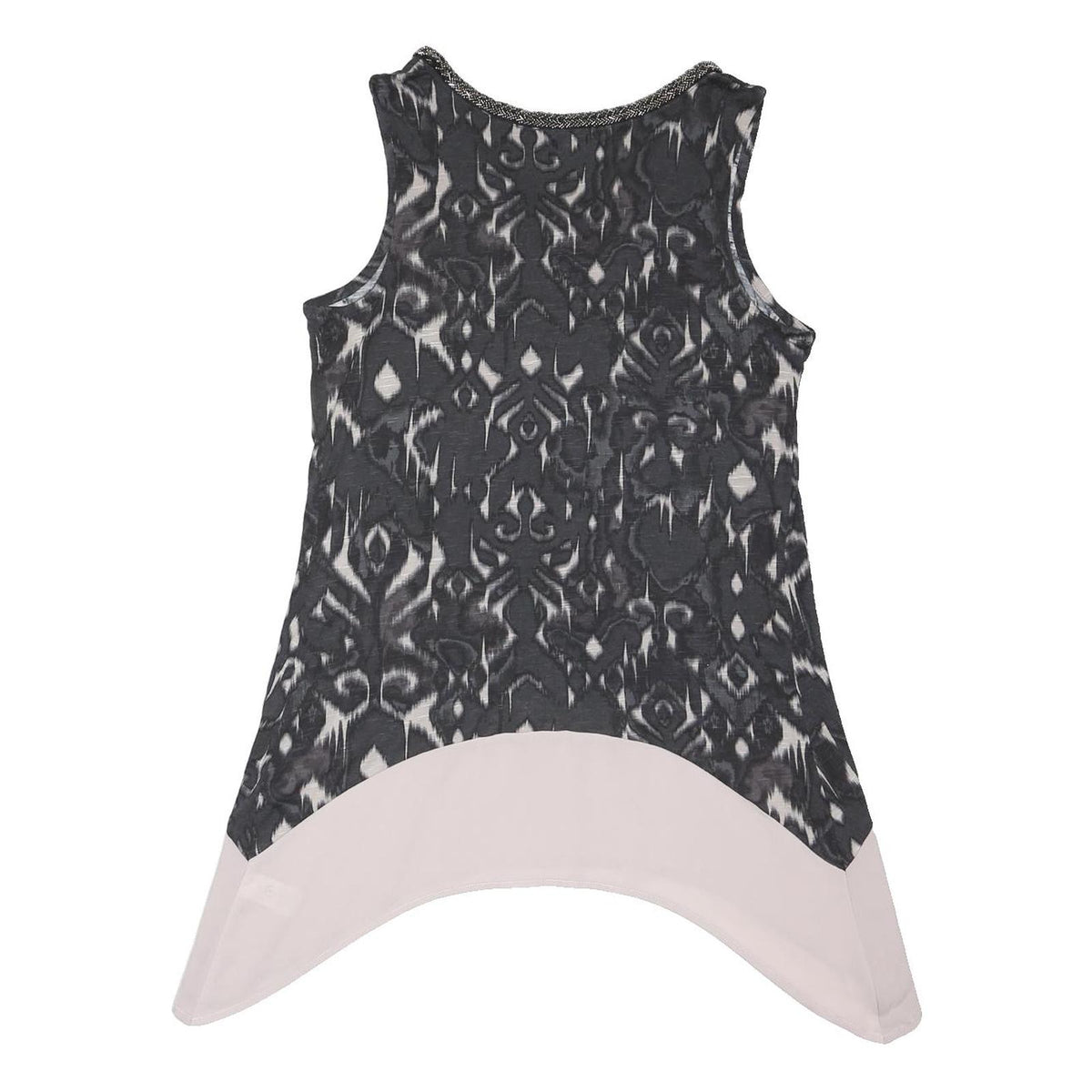 NEXT Womens Black & Cream Printed Sleeveless V-Neck Cotton Blend Top UK 8