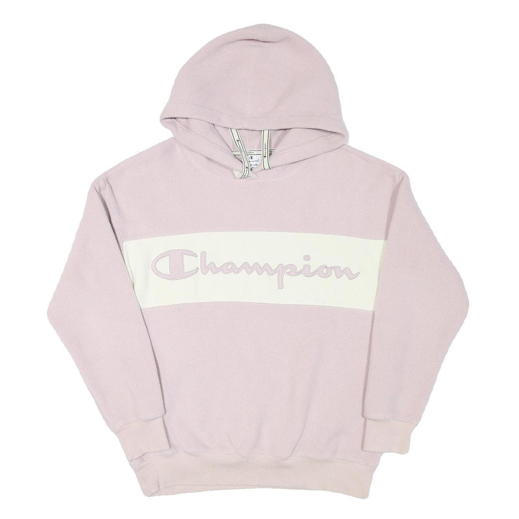 CHAMPION Womens Pink & Cream Logo Pullover Hoodie M Soft Polyester Blend