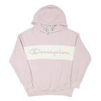 CHAMPION Womens Pink & Cream Logo Pullover Hoodie M Soft Polyester Blend