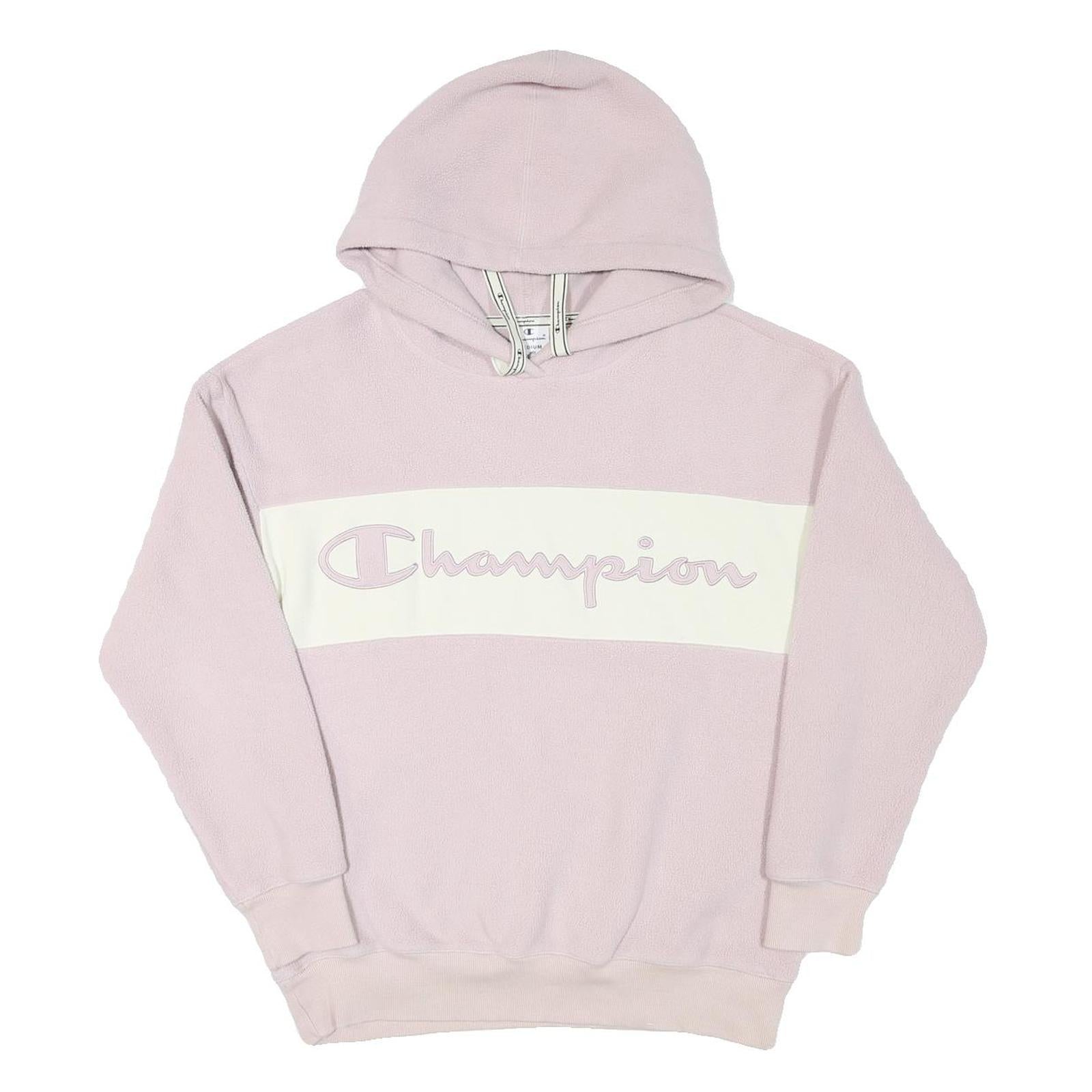 CHAMPION Womens Pink & Cream Logo Pullover Hoodie M Soft Polyester Blend