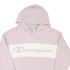 CHAMPION Womens Pink & Cream Logo Pullover Hoodie M Soft Polyester Blend