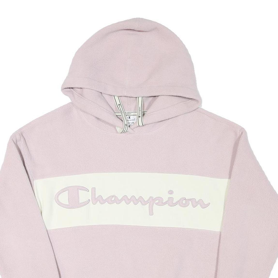 CHAMPION Womens Pink & Cream Logo Pullover Hoodie M Soft Polyester Blend