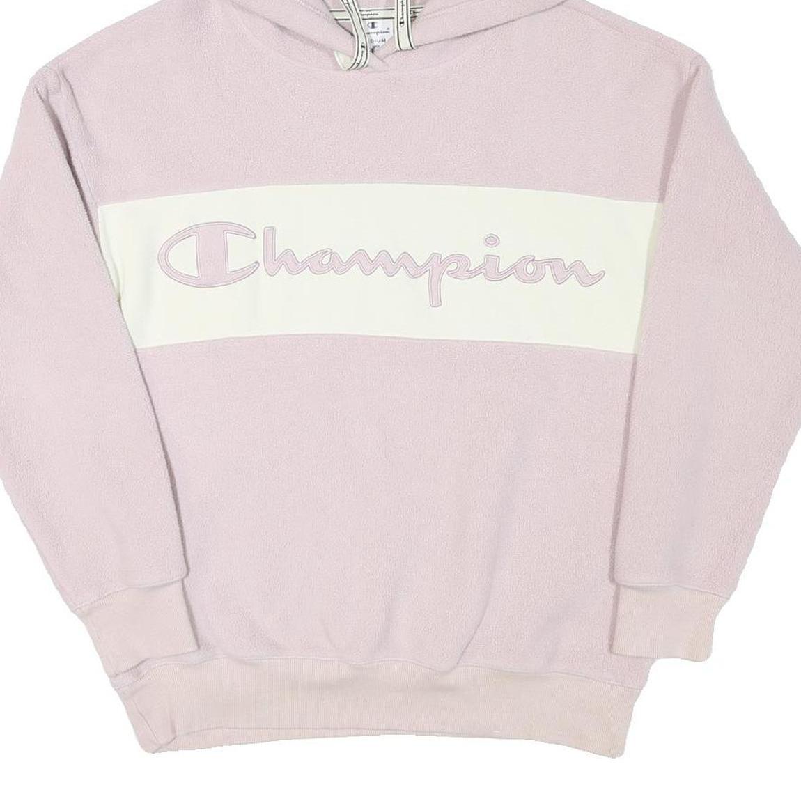 CHAMPION Womens Pink & Cream Logo Pullover Hoodie M Soft Polyester Blend