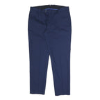 Mens Slim Navy Blue Polyester Blend Zip Trousers W32 L28 Smart Casual Workwear