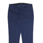 Mens Slim Navy Blue Polyester Blend Zip Trousers W32 L28 Smart Casual Workwear