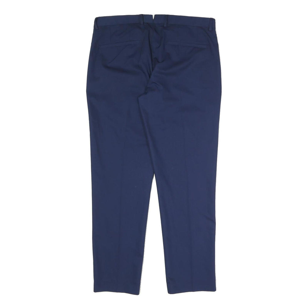 Mens Slim Navy Blue Polyester Blend Zip Trousers W32 L28 Smart Casual Workwear